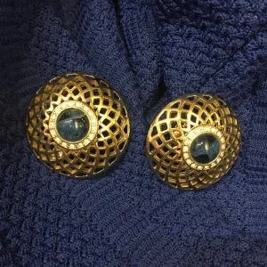 Pierre Lang Blue Gold Clip On Earrings