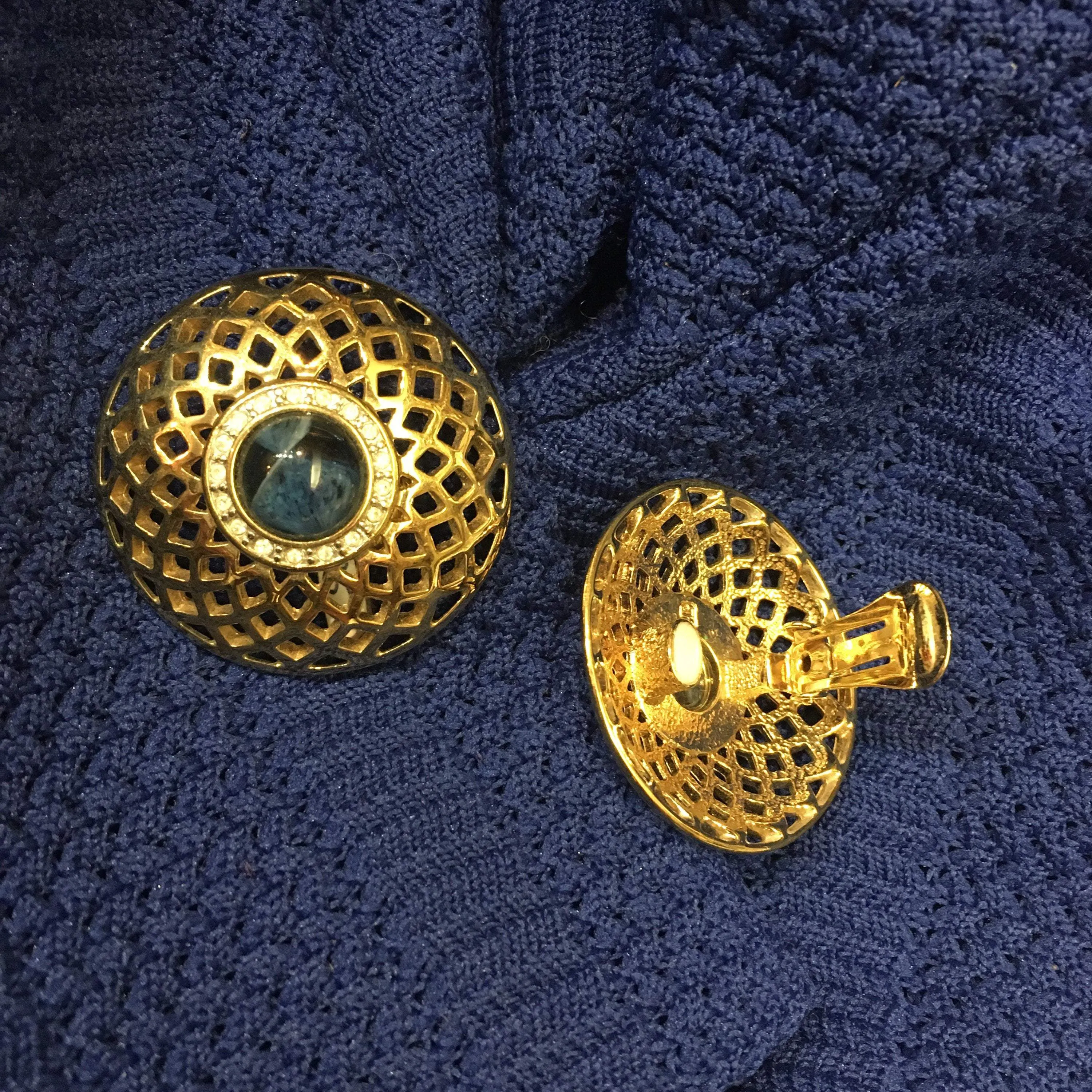 Pierre Lang Blue Gold Clip On Earrings