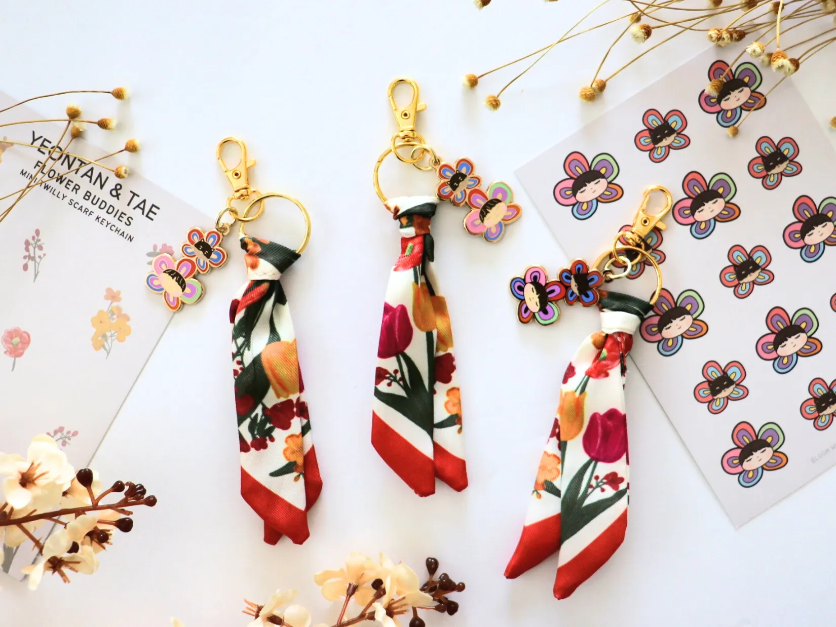 [PRE-ORDER] Yeontan and Taehyung Flower Buddies Mini Twilly Scarf Keychain | Est. Ship Date: May 2025