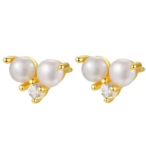 Pyramid Pearl Stud Earrings Sterling Silver Gold