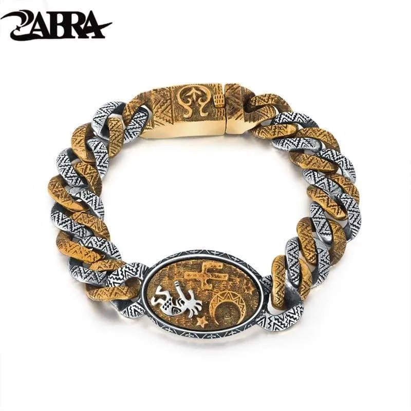 Real Pure 925 Sterling Silver Bracelet For Men Retro Indian Stamp Vintage Domineering Bracelet Men Cool Exaggerated Fine Jewelry