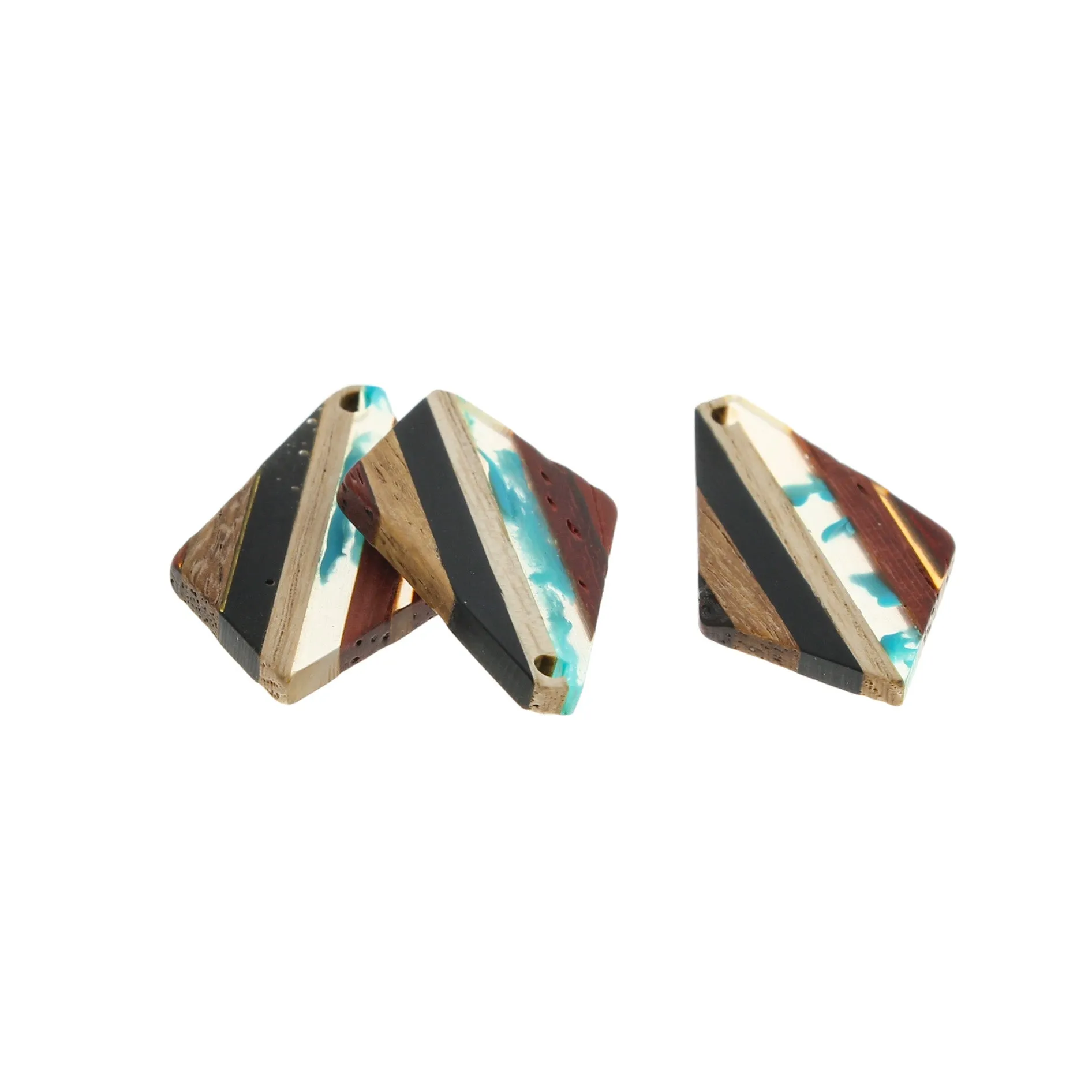 Rhombus Natural Wood and Rainbow Resin Charm 33mm - WP456