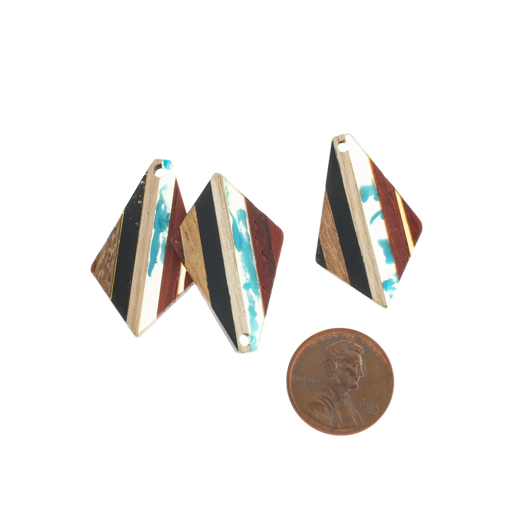 Rhombus Natural Wood and Rainbow Resin Charm 33mm - WP456