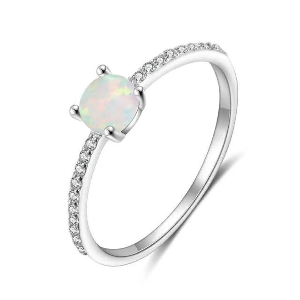 Round White Opal Crown Wedding Ring - Sterling Silver Ring - Trendy Engagement Ring Gift for Women - Fashion Ring Jewelry Gift for Women And Men