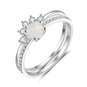 Round White Opal Crown Wedding Ring - Sterling Silver Ring - Trendy Engagement Ring Gift for Women - Fashion Ring Jewelry Gift for Women And Men