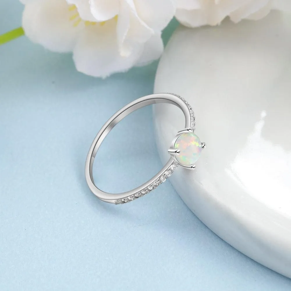 Round White Opal Crown Wedding Ring - Sterling Silver Ring - Trendy Engagement Ring Gift for Women - Fashion Ring Jewelry Gift for Women And Men