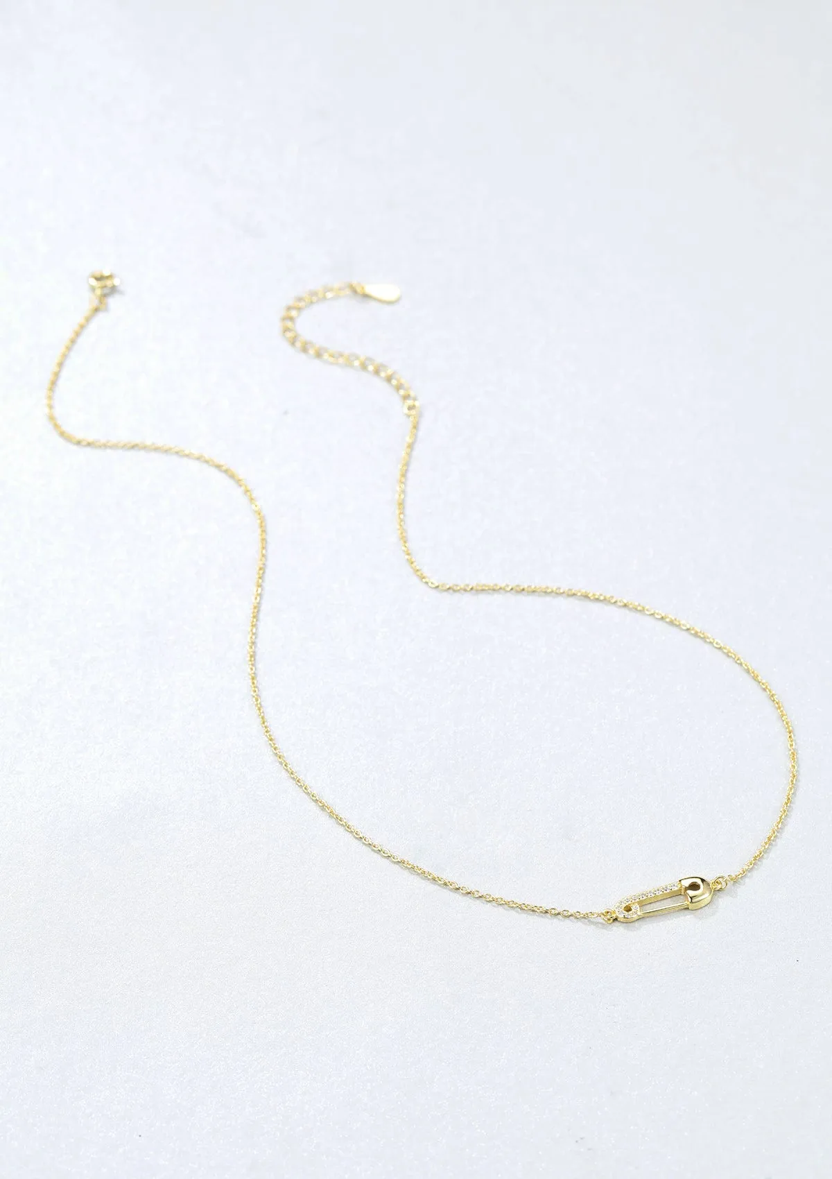 Safety Pin Pendant Necklace Sterling Silver Gold