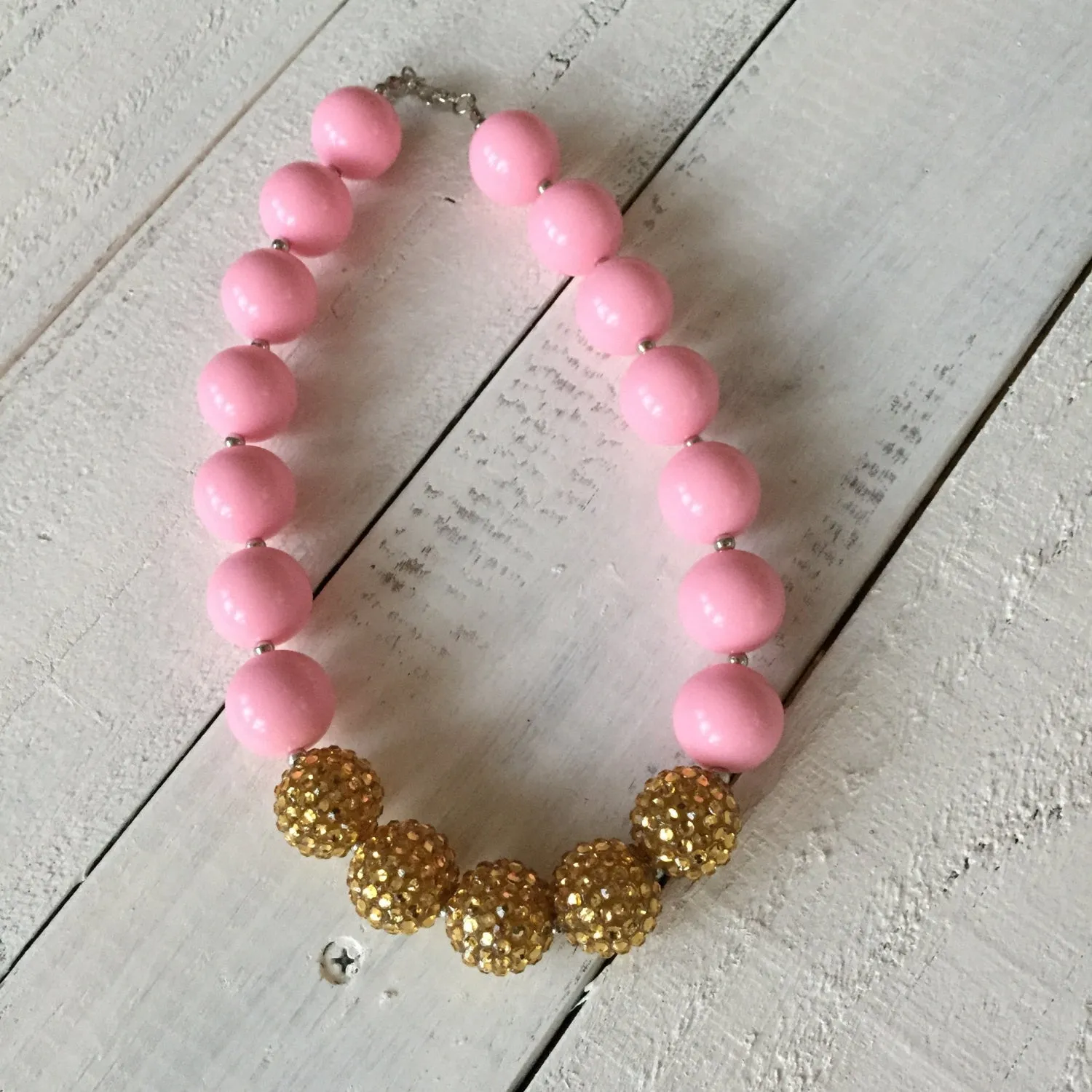 SALE!! Chunky Beaded Necklace - Gold and Pink, White or Blue