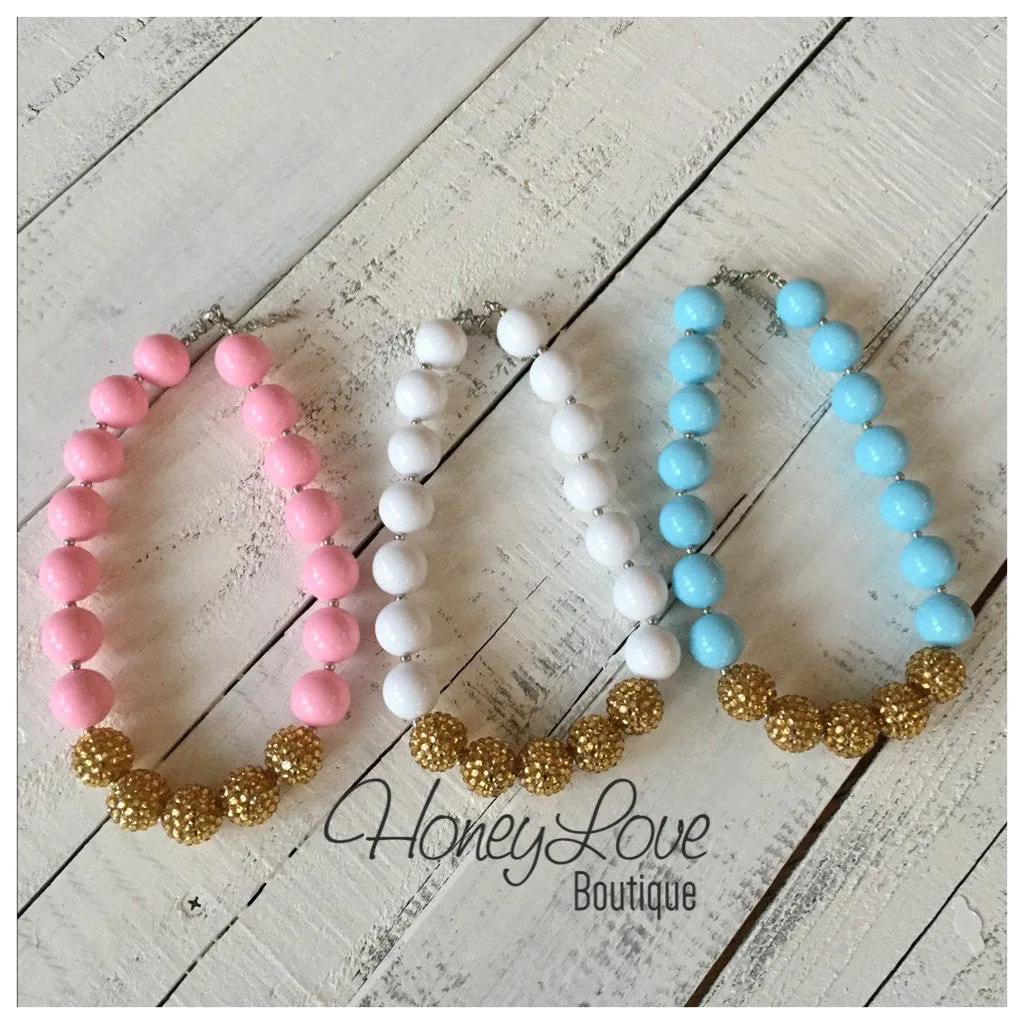 SALE!! Chunky Beaded Necklace - Gold and Pink, White or Blue