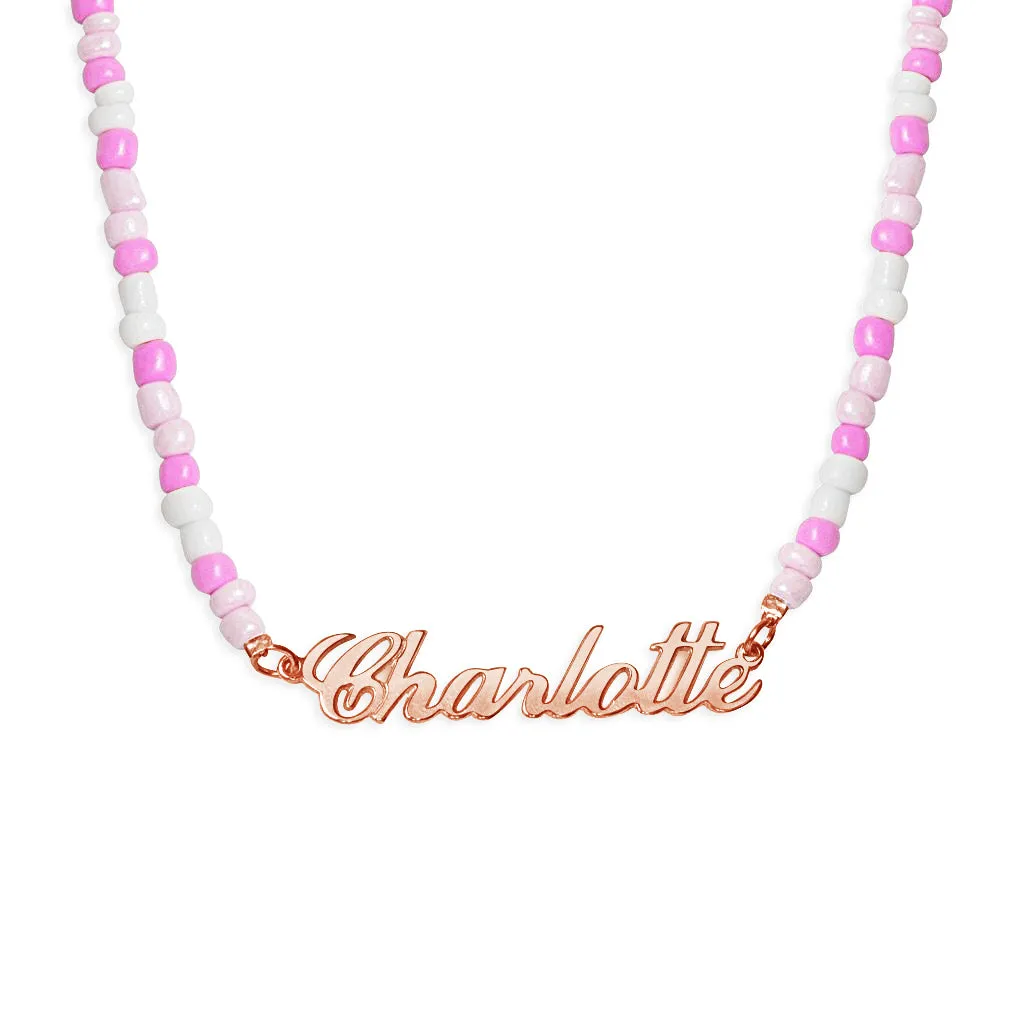 Seed Beads Pink Name Necklace