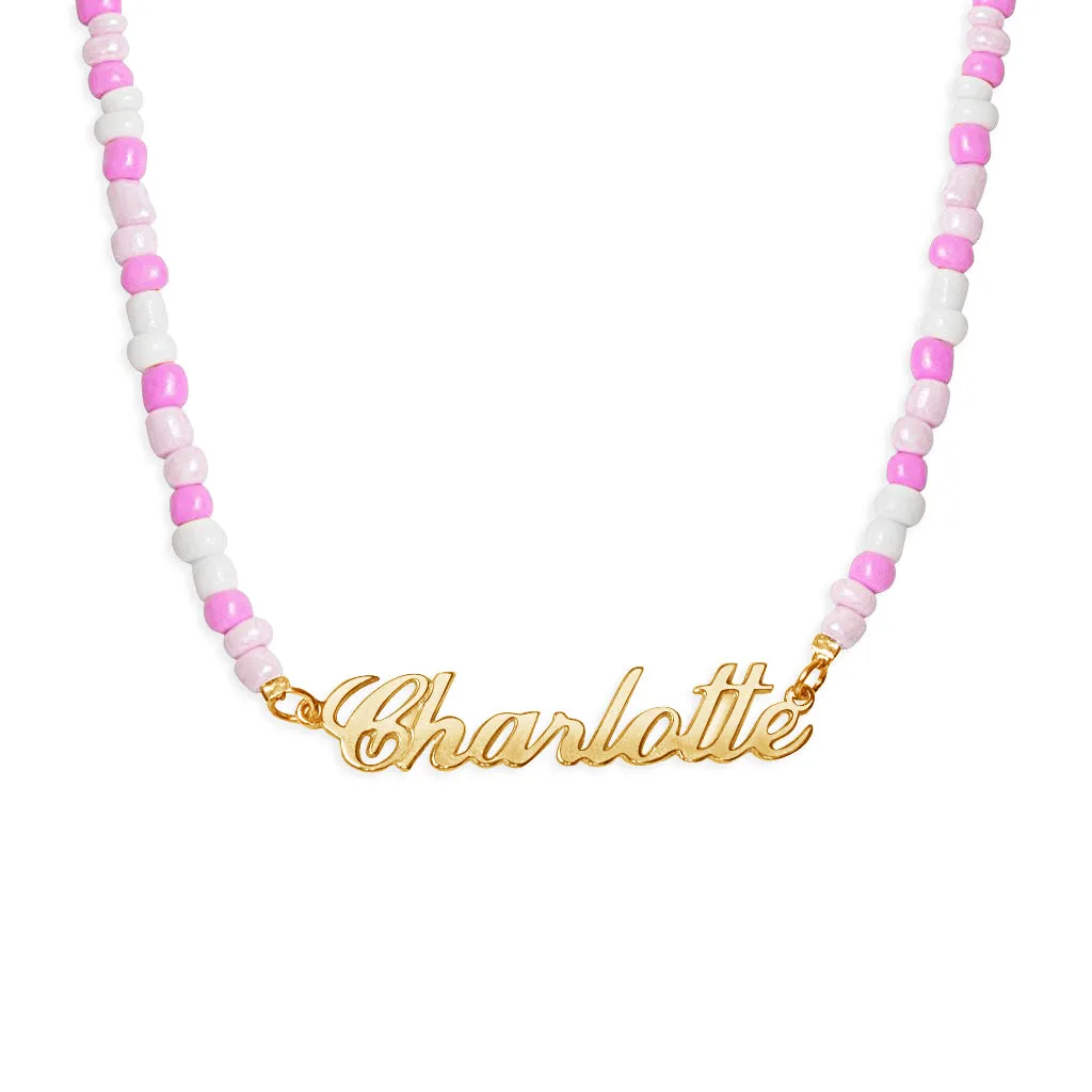 Seed Beads Pink Name Necklace