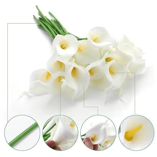 SILENCIO Calla Lily for DIY Bridal Wedding Bouquet Real Touch Rubber Flower Flowers Bunch Fake Calla Lily Flowers for Wedding Dining Table Centerpieces Kitchen Home Decor Excellent Gift Idea (10)