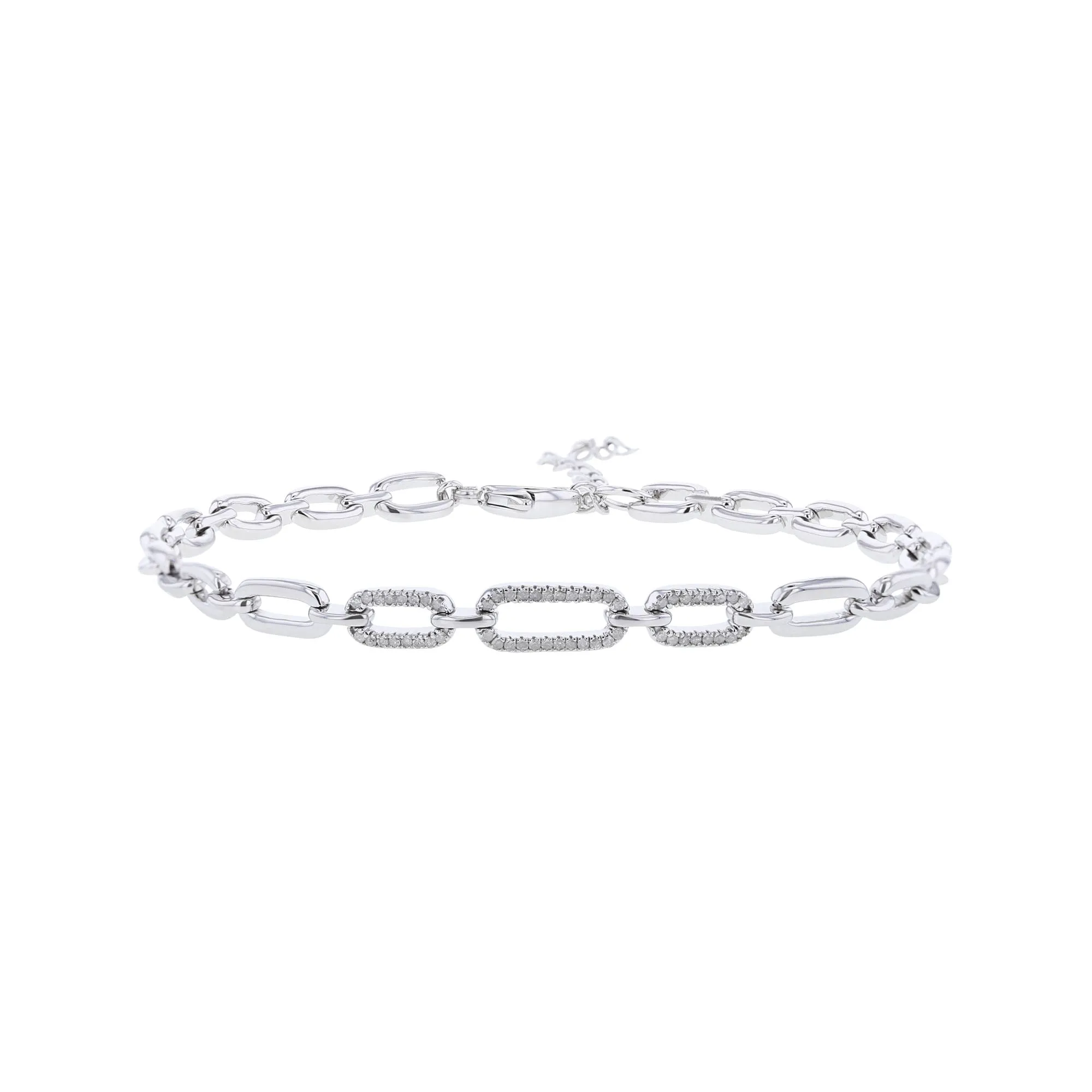 Silver Bristol Paper Clip Link Diamond Bracelet