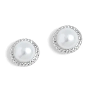 Silver Rope Pearl Stud Earrings