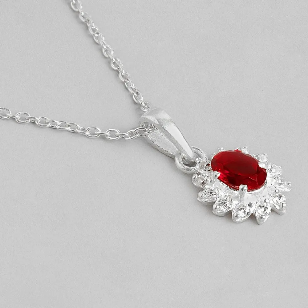 Silver Sparkling Red Zircon Necklace