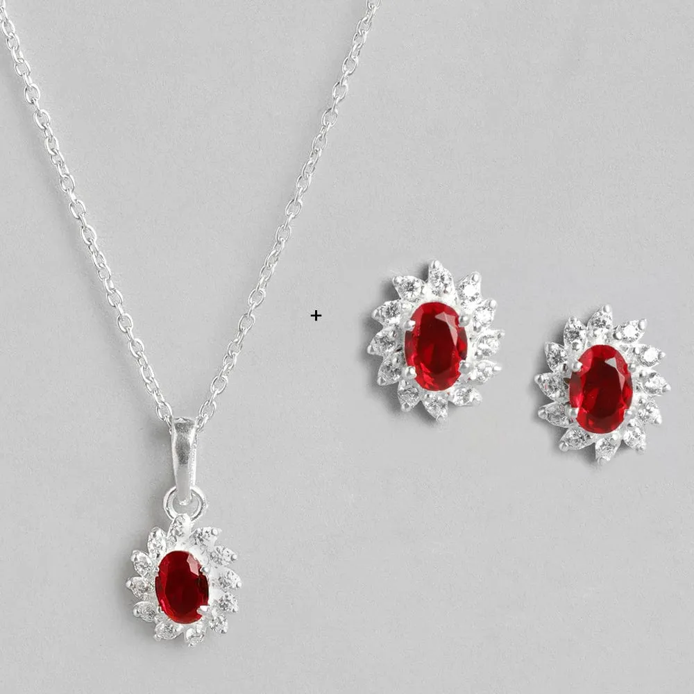 Silver Sparkling Red Zircon Necklace