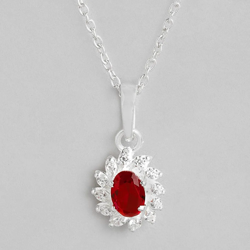 Silver Sparkling Red Zircon Necklace