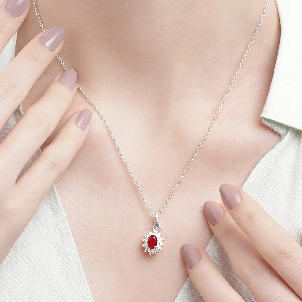 Silver Sparkling Red Zircon Necklace