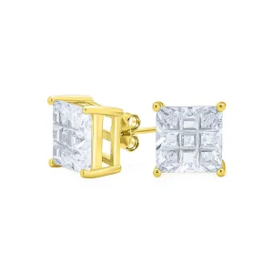 Square CZ Stud Earrings for Men, 14K Gold & Sterling Silver, 5-8 MM Sizes