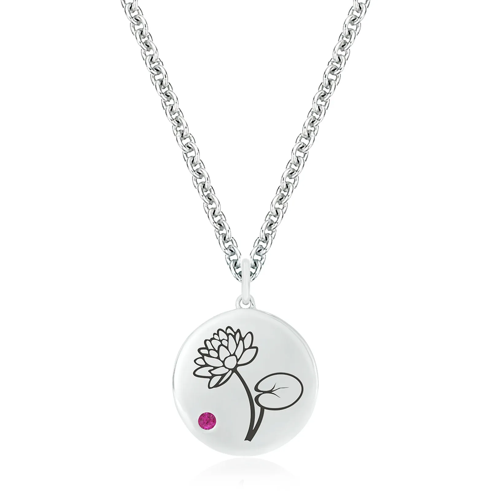 Sterling Silver 2mm Ruby Water Lily Pendant