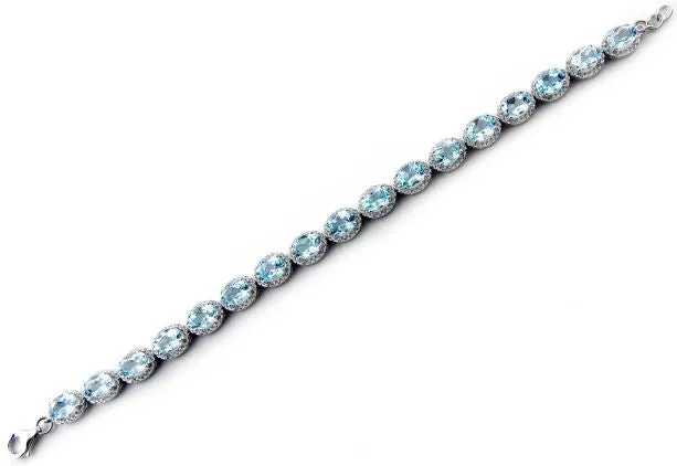 Sterling Silver Blue Topaz and Cubic Zirconia Bracelet