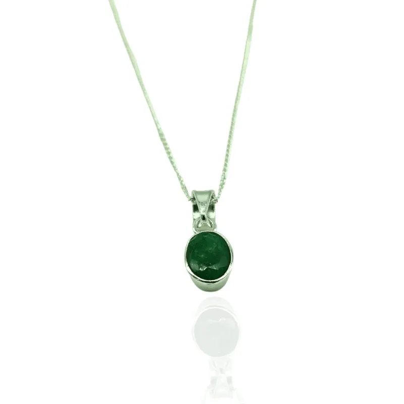 Sterling Silver Oval Cut Emerald Pendant