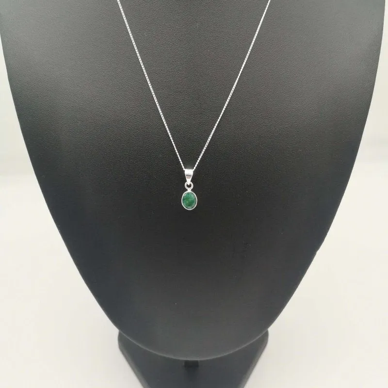 Sterling Silver Oval Cut Emerald Pendant