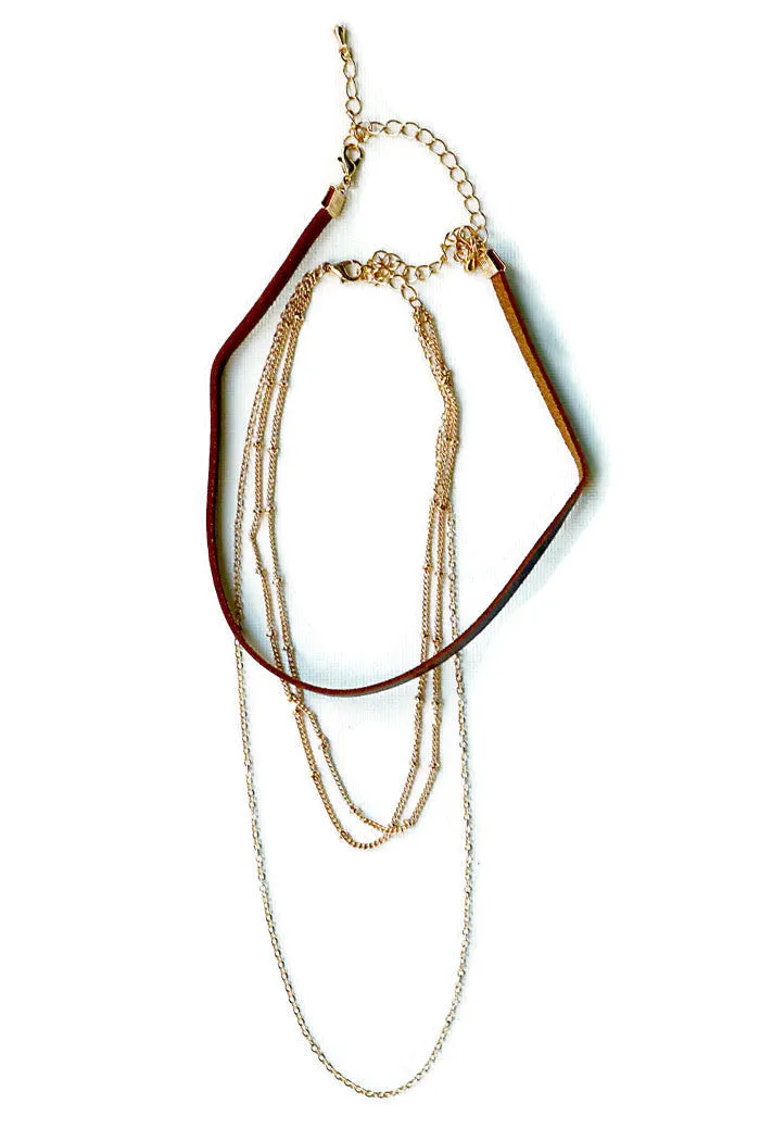 Suede Choker with Three Chains