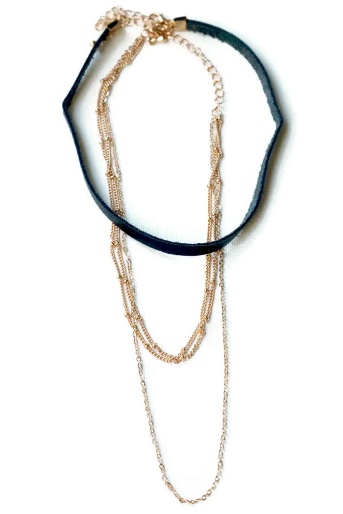 Suede Choker with Three Chains