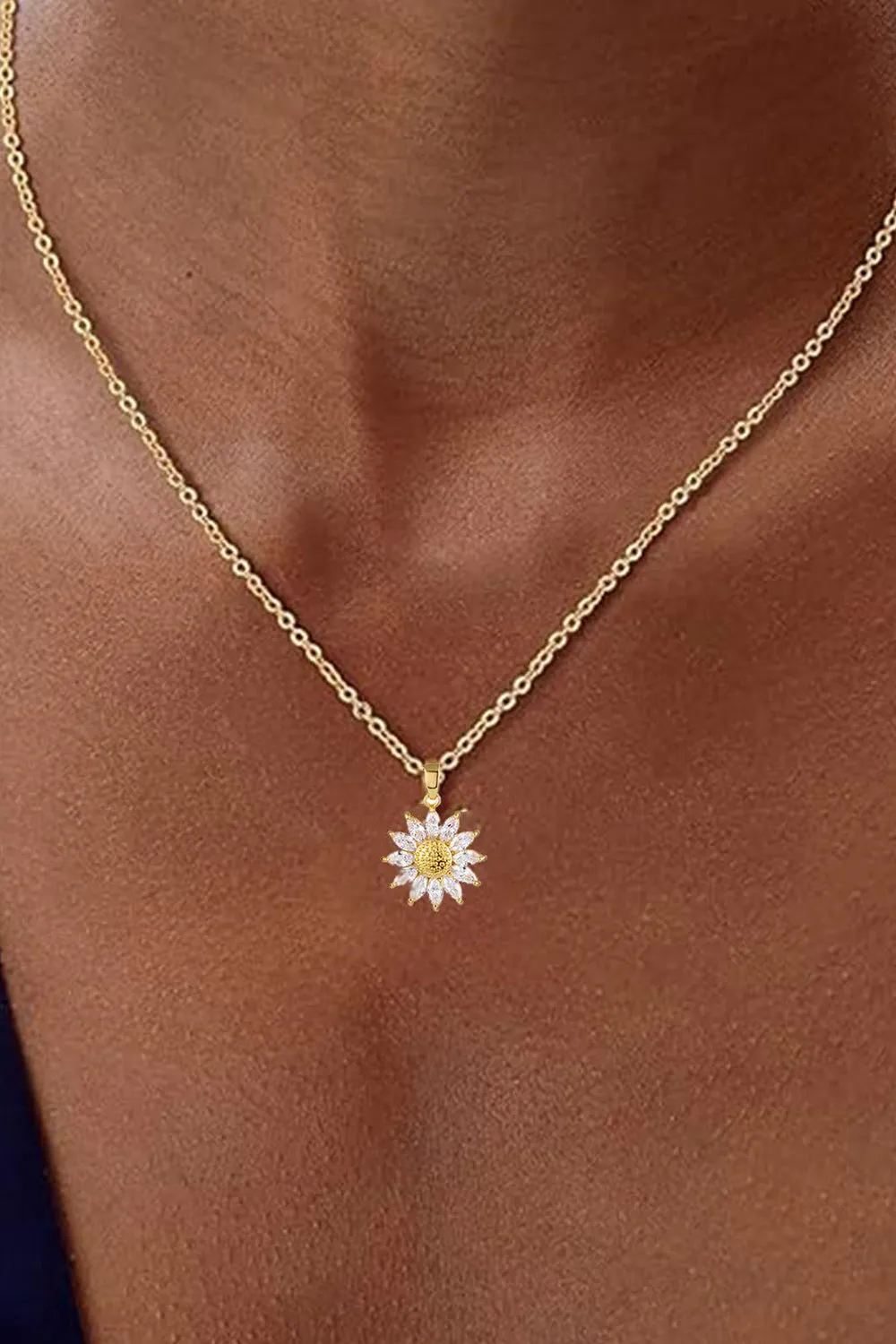 Sunflower Pendant Zircon Necklace