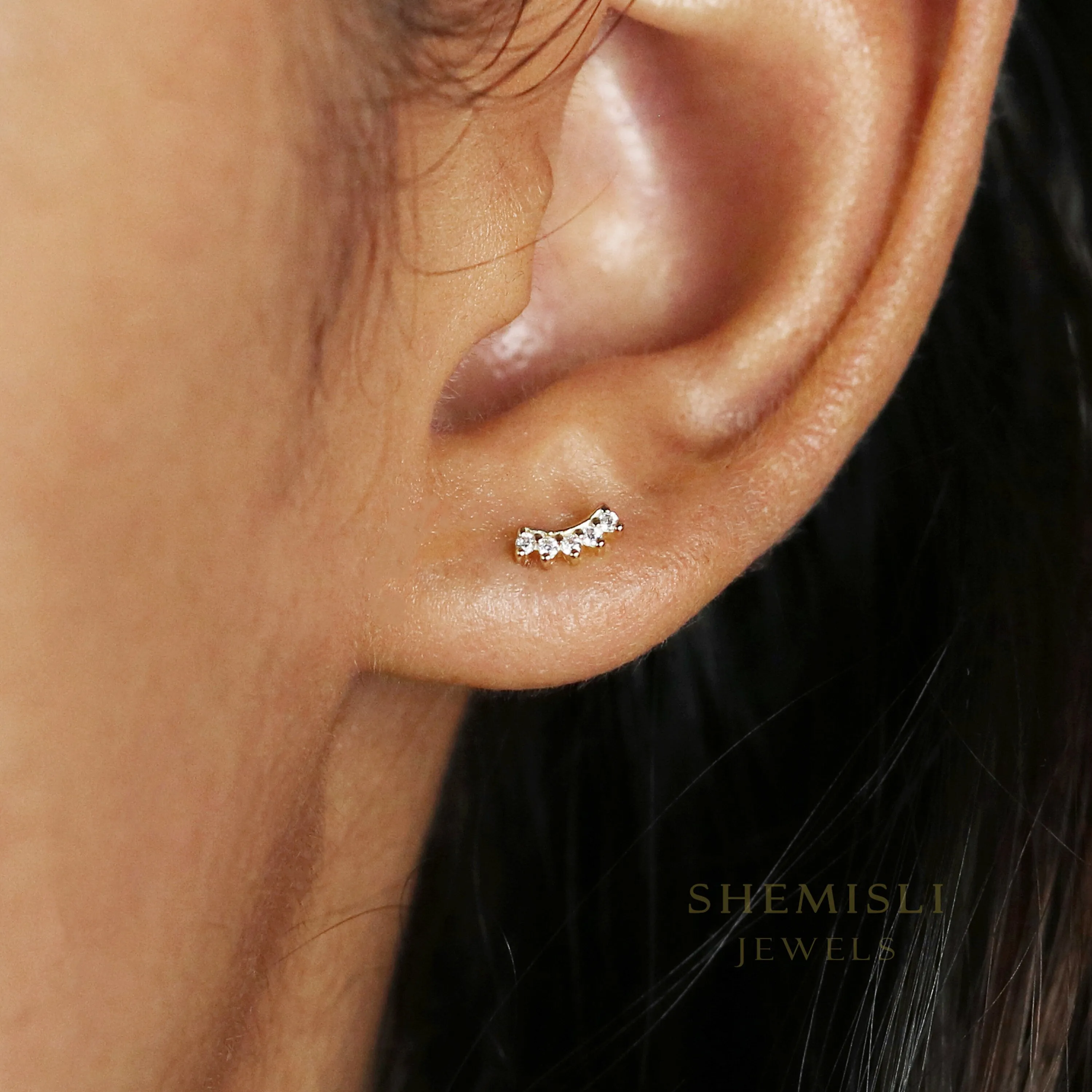 Super Tiny Climber Earrings,  Unisex, Gold, Silver SHEMISLI - SS078 Butterfly End, SS769 Screw Ball End (Type A) LR