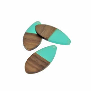 Teardrop Walnut Wood and Resin Charm 38mm - Choose Your Color!