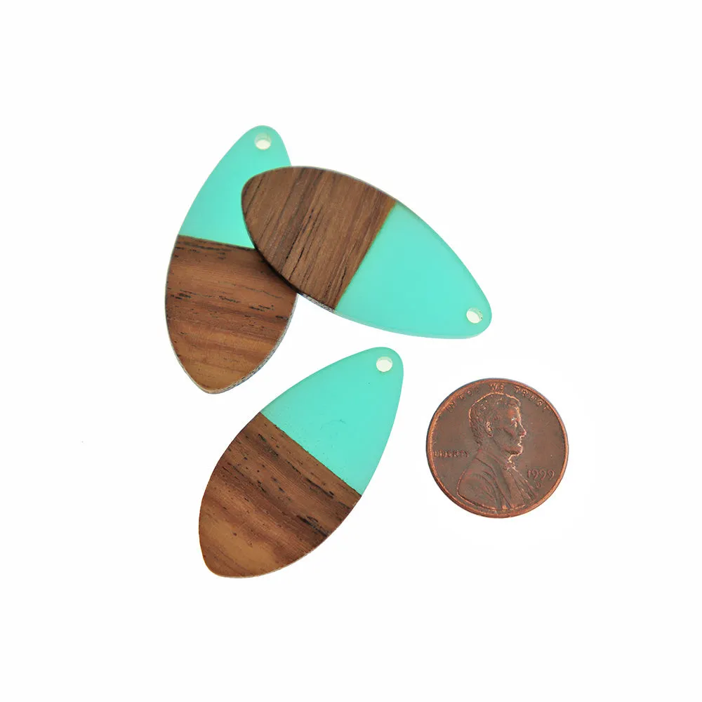 Teardrop Walnut Wood and Resin Charm 38mm - Choose Your Color!