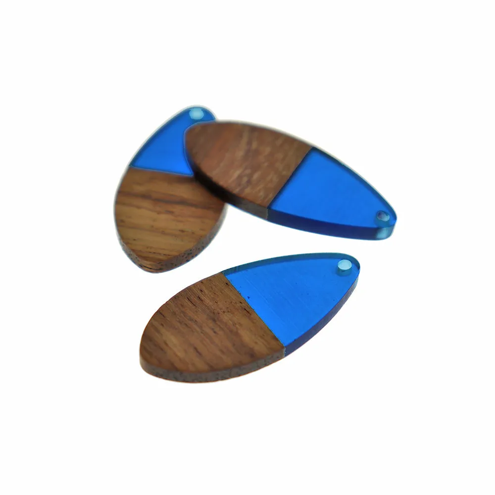 Teardrop Walnut Wood and Resin Charm 38mm - Choose Your Color!