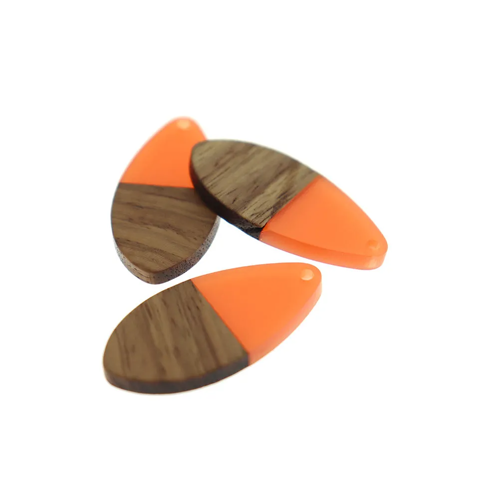 Teardrop Walnut Wood and Resin Charm 38mm - Choose Your Color!