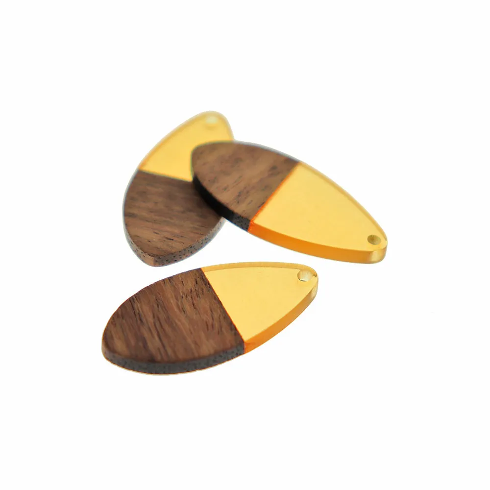 Teardrop Walnut Wood and Resin Charm 38mm - Choose Your Color!