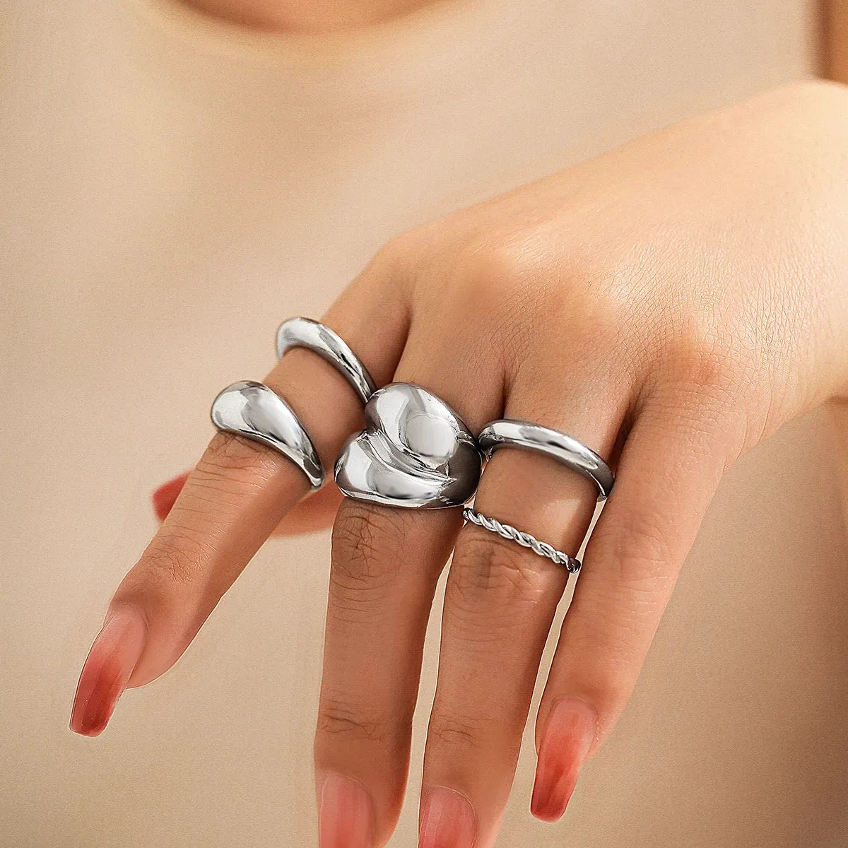 TEEK - 5 Piece Chunky Open Cuff Rings