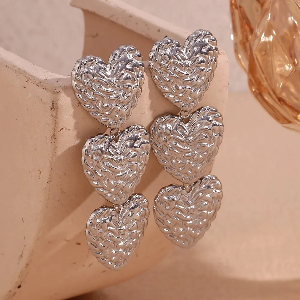 Three Heart Drop Earrings