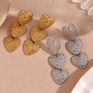 Three Heart Drop Earrings