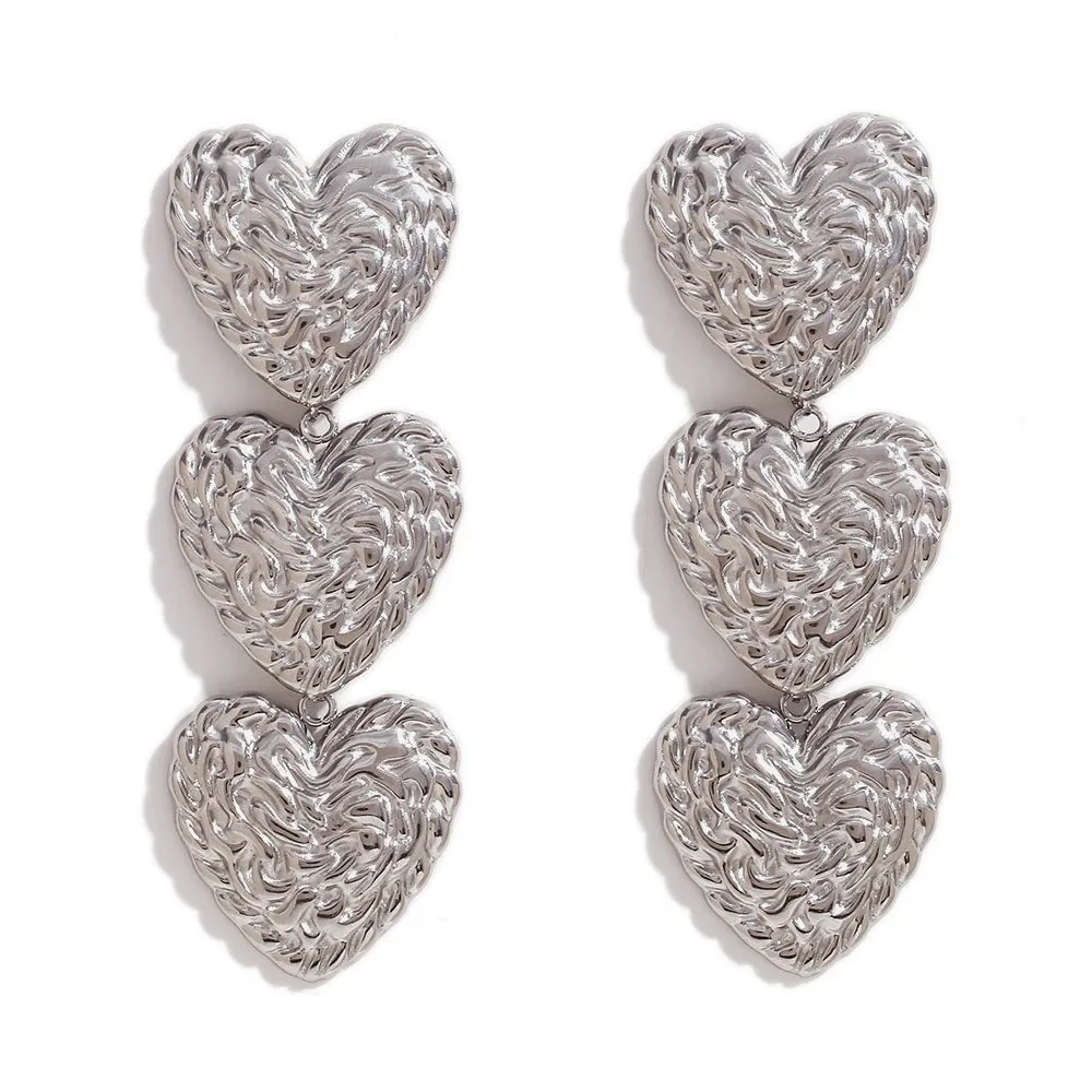 Three Heart Drop Earrings