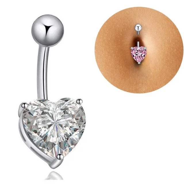 Tomtosh 2016 New Hot Silver Gold Navel Belly Button Ring Rhinestone Bar Heart Star Belly Piercing Body Jewelry Free shipping