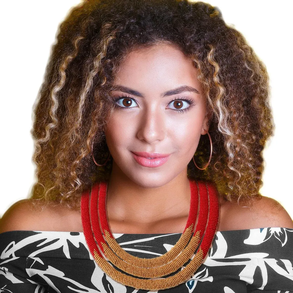 Top Pick: Red & Gold Beaded Rope Necklace, Triple Layered