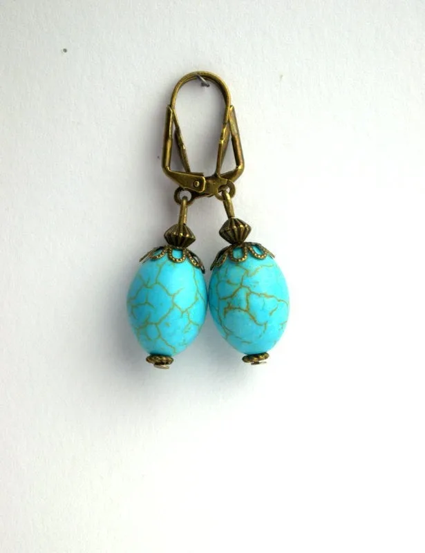 Turquoise drop earrings Gemstone Jewelry Dangle Drop Earrings Vintage Summer Boho Earrings Turquoise Jewelry fashionable blue earrings