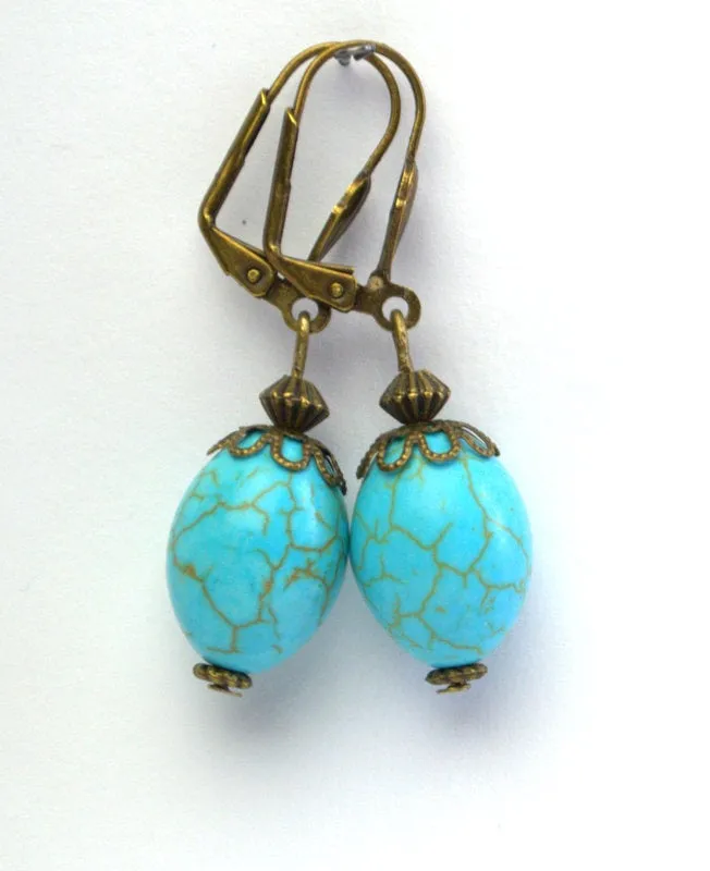 Turquoise drop earrings Gemstone Jewelry Dangle Drop Earrings Vintage Summer Boho Earrings Turquoise Jewelry fashionable blue earrings