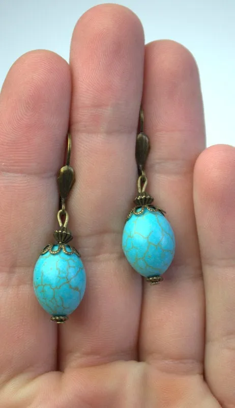 Turquoise drop earrings Gemstone Jewelry Dangle Drop Earrings Vintage Summer Boho Earrings Turquoise Jewelry fashionable blue earrings