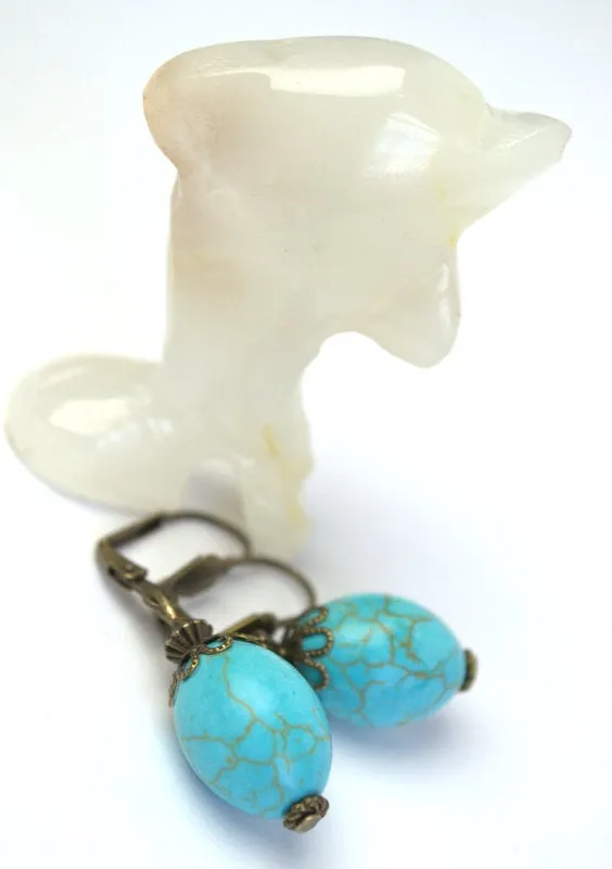 Turquoise drop earrings Gemstone Jewelry Dangle Drop Earrings Vintage Summer Boho Earrings Turquoise Jewelry fashionable blue earrings