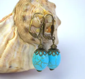 Turquoise drop earrings Gemstone Jewelry Dangle Drop Earrings Vintage Summer Boho Earrings Turquoise Jewelry fashionable blue earrings