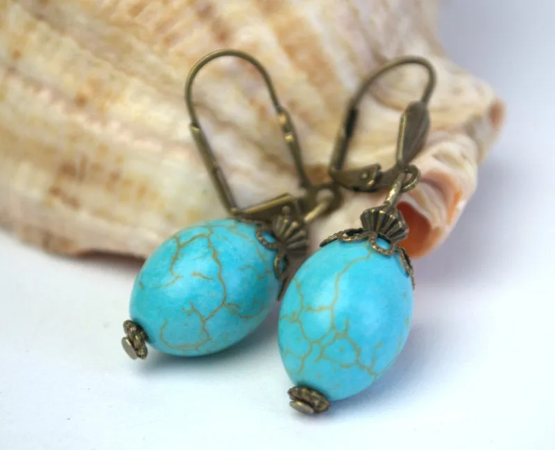 Turquoise drop earrings Gemstone Jewelry Dangle Drop Earrings Vintage Summer Boho Earrings Turquoise Jewelry fashionable blue earrings