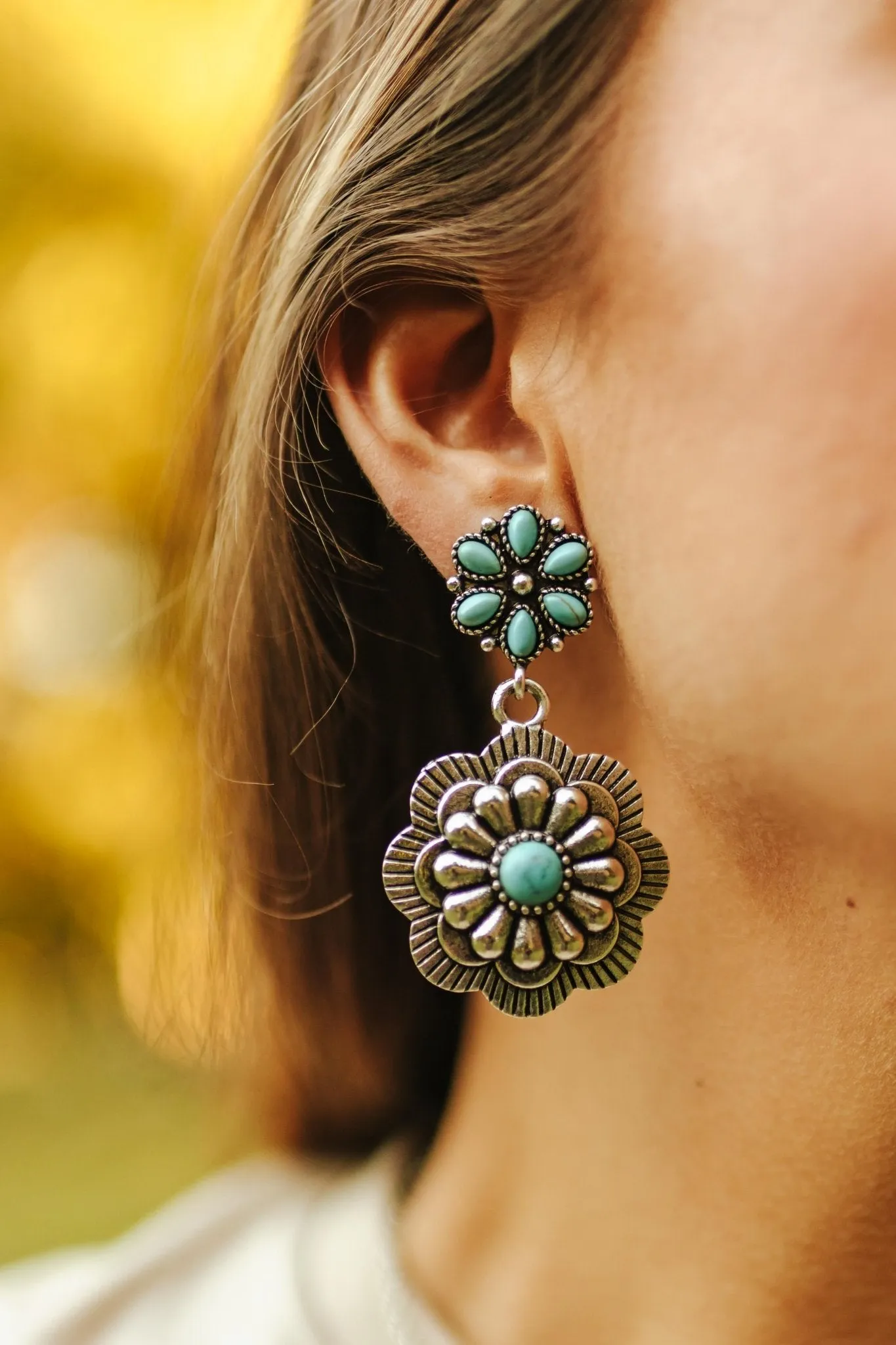 Turquoise Flower Concho Earrings