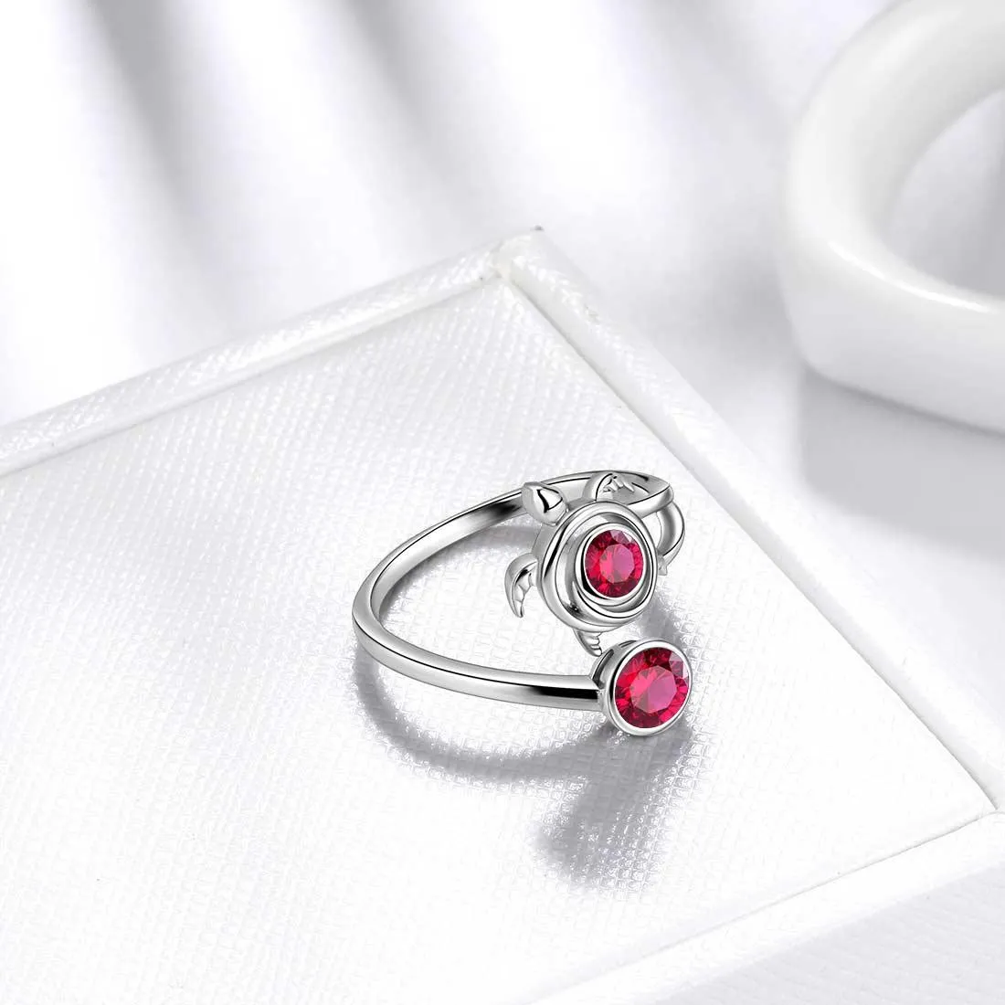 Turtle Birthstone July Ruby Ring Women Girls Jewelry Birthday Gift Sterling Silver